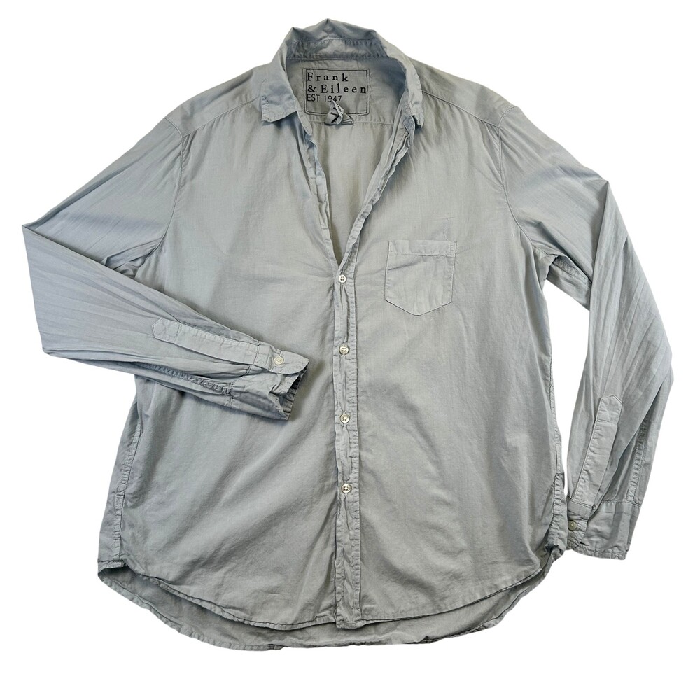 Frank & Eileen Shirt Womens Small Blue Eileen Button Up Cotton Top Basic Pocket